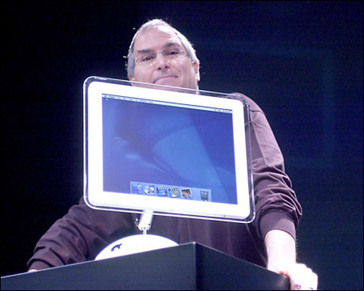 Apple Computers Inc. chief executive Steve Jobs introduces the new flat screen iMac at Macworld in San Francisco. The new product will be available later this year.