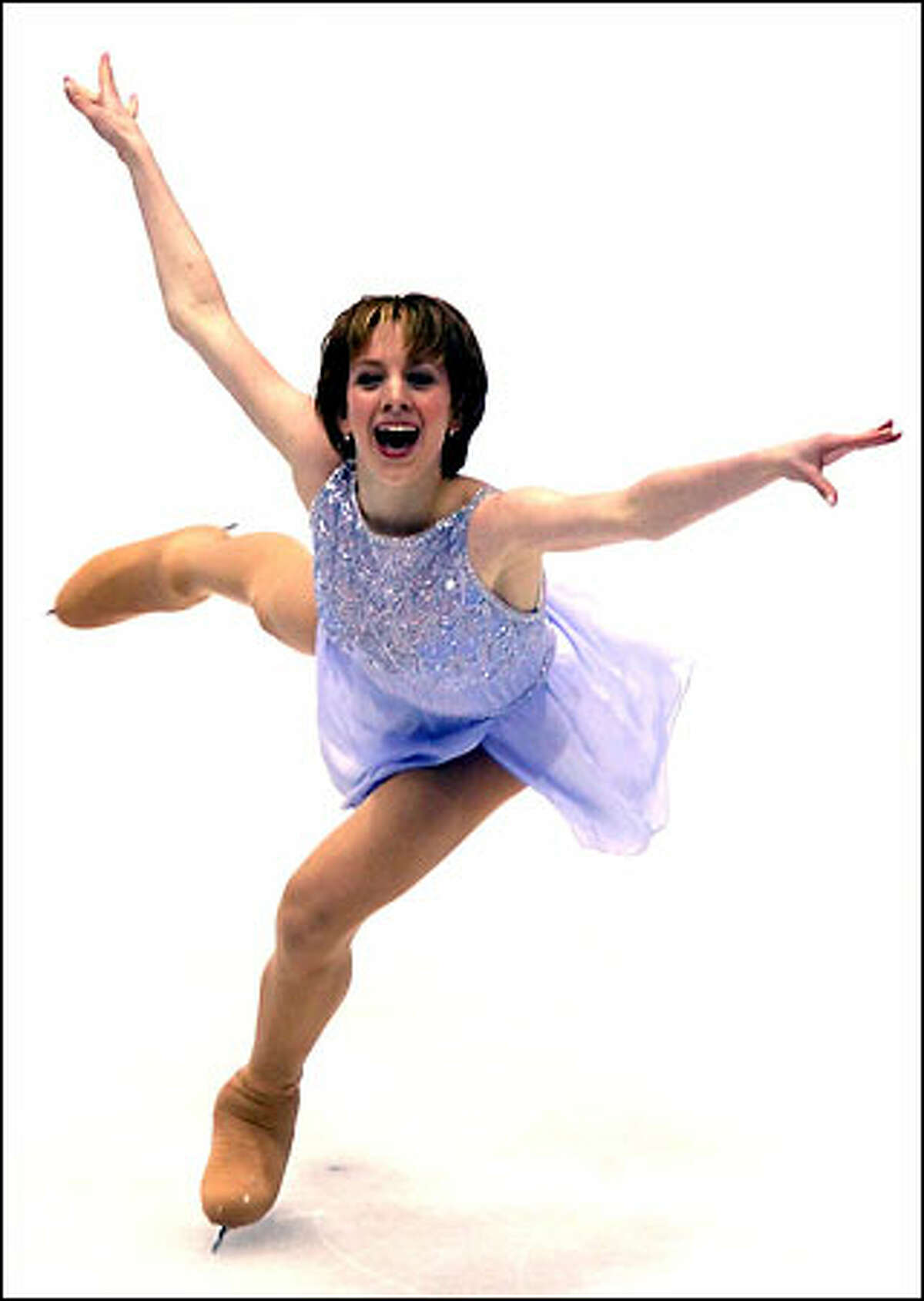 Sarah Hughes lands a jump during her gold-medal performance in the women's free skate.