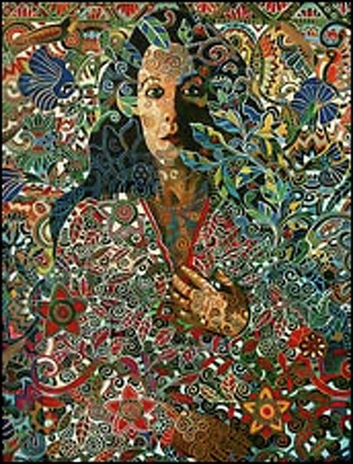 A detail from Arreguin's 1994 work "Nuestra Senora de la Poesia," now in a private collection. The woman in the painting is writer-poet Tess Gallagher.