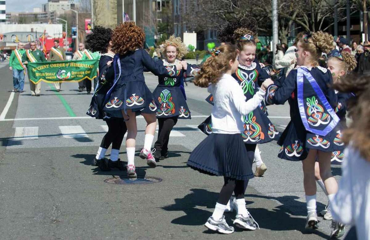 Dancers from Anam Cara Irish Dance School participate in the Stamford St. Patrick's Day parade in Stamford, Conn. on Saturday March 12, 2011.