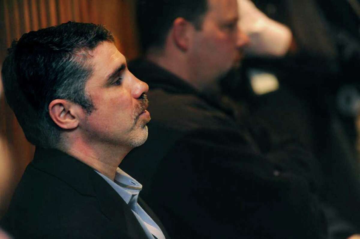 Gary Dell'Abate, aka "Baba Booey", waits to see if the RTM will approve him for the town parks board at Central Middle School, on Monday, March 14, 2011.