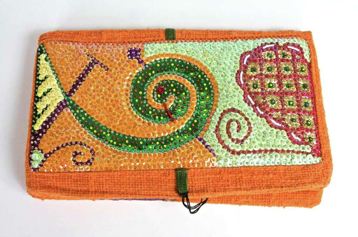 A purse designed by Phelicia Dell's Haitian design business, which continues to produce goods even though her showroom was destroyed by the earthquake last year.