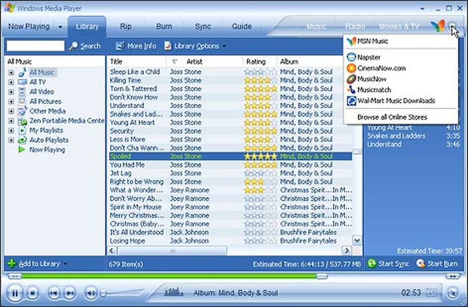 Microsoft Notebook Media Player 10 includes competing music stores