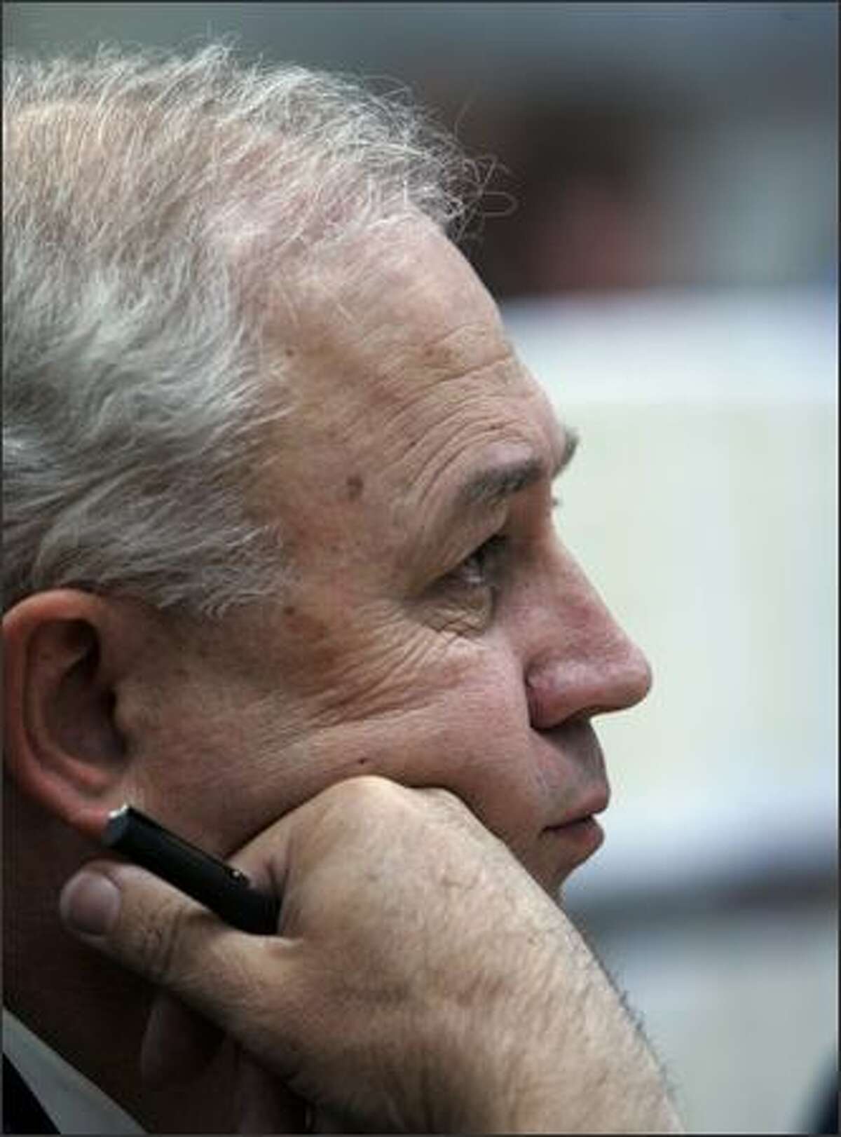 Republican attorney Dale Foreman listens as the verdict in the gubernatorial election challenge trial is read in Chelan County Superior Court. (AP Photo/Elaine Thompson)