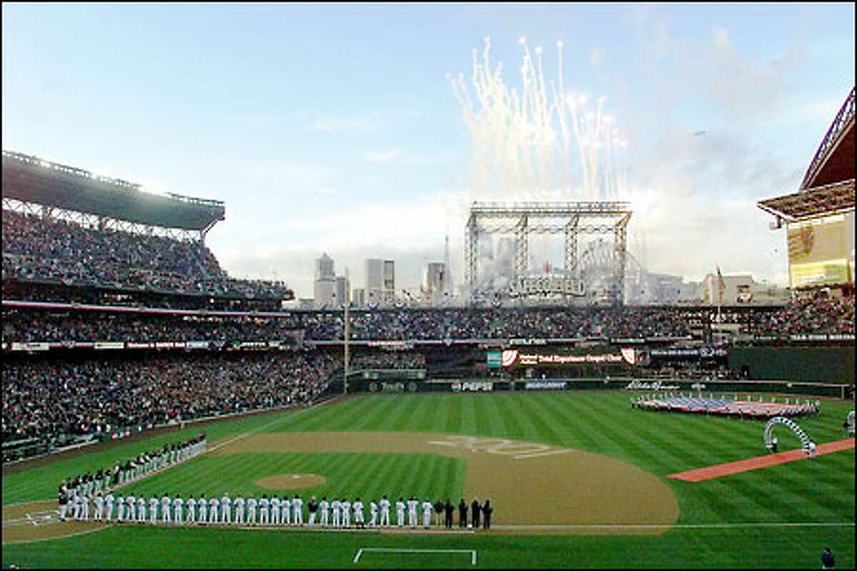 Opening ceremonies 2001 as Mariners face the Oakland A's at Safeco Field in Seattle.