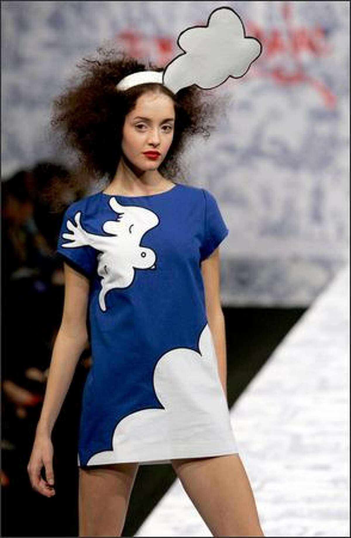 A model presents a creation designed by French fashion designer Jean-Charles de Castelbajac during the presentation of his Spring-summer 2007 ready-to-wear collection, Friday Oct. 6, 2006 in Paris. (AP Photo/Jacques Brinon)