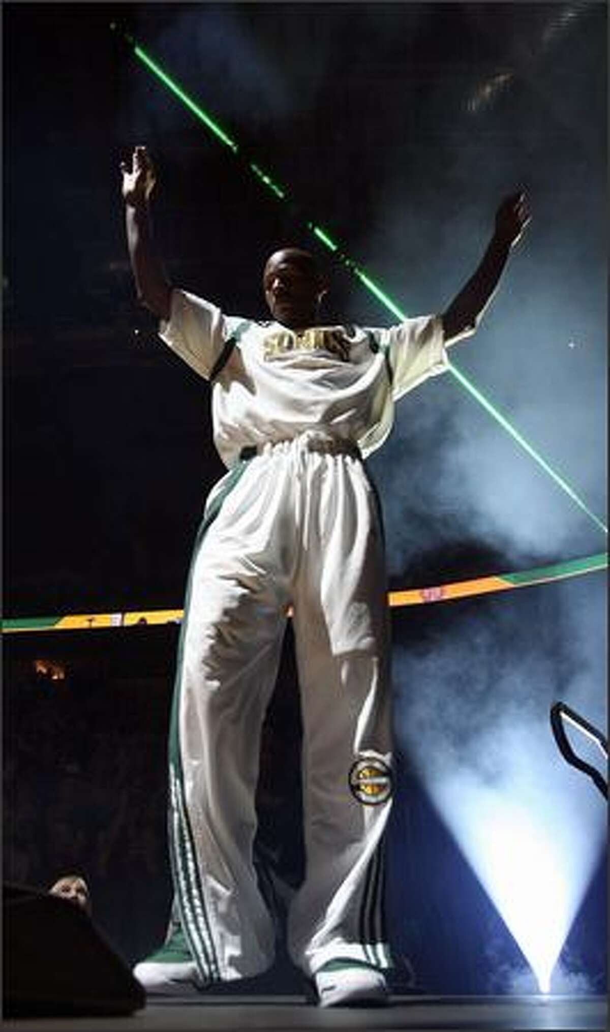 Seattle's Ray Allen is introduced to the crowd prior to the home opener.
