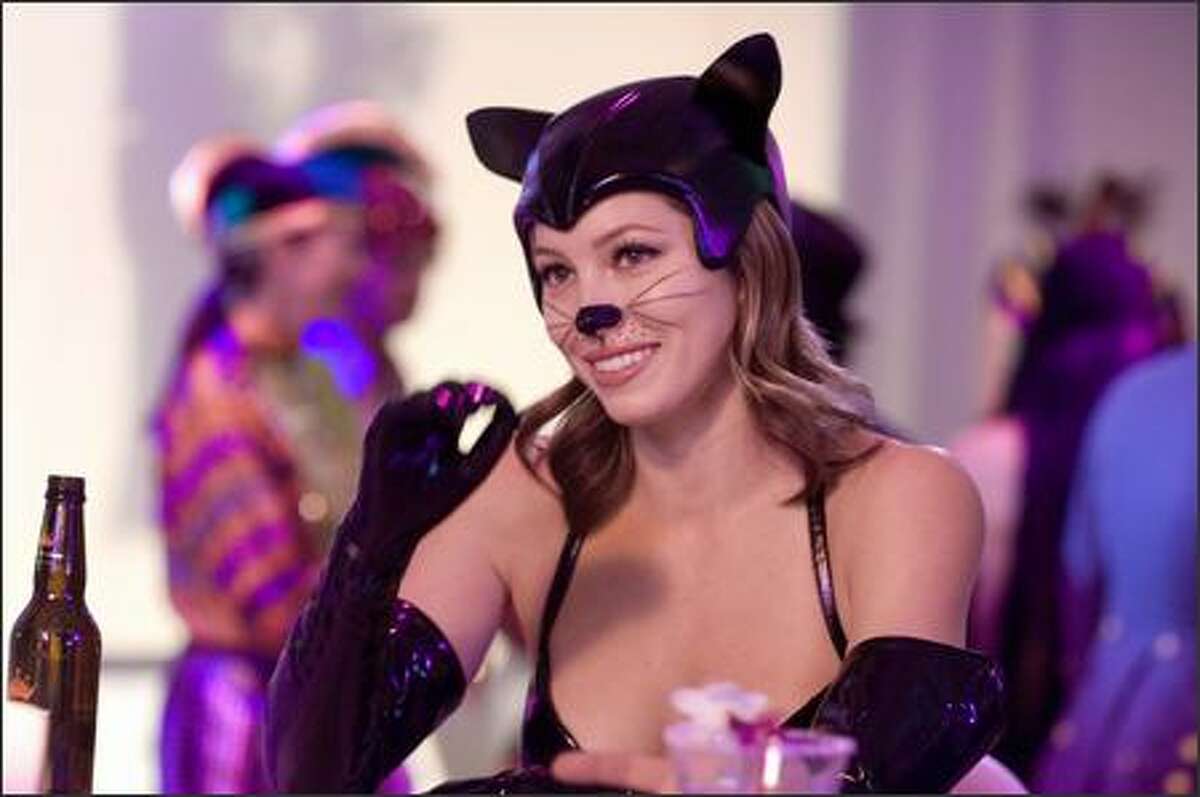 Attorney Alex McDonough (Jessica Biel) shows her feline side in "I Now Pronounce You Chuck and Larry."