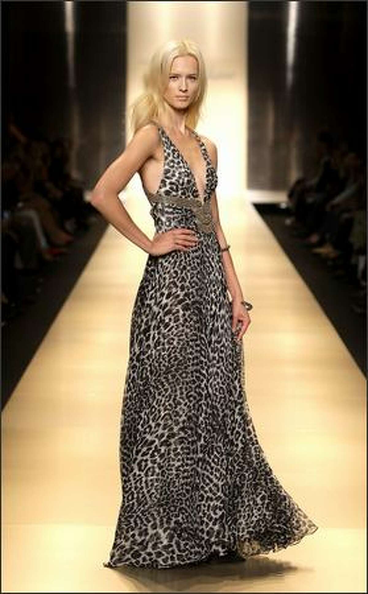 A model displays a creation by Jenny Packham.