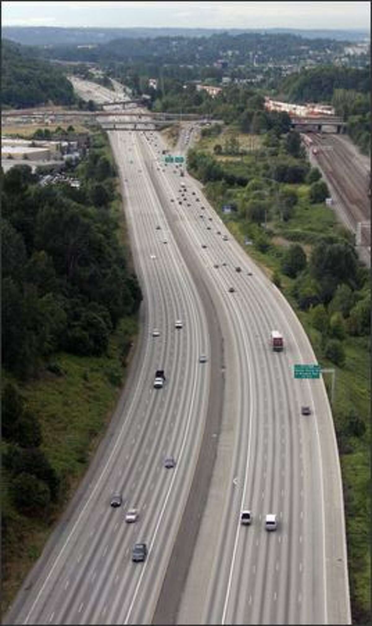 A relatively clear I-5 is shown at 7:45 a.m. Monday near Boeing Access Road south of the construction zone.
