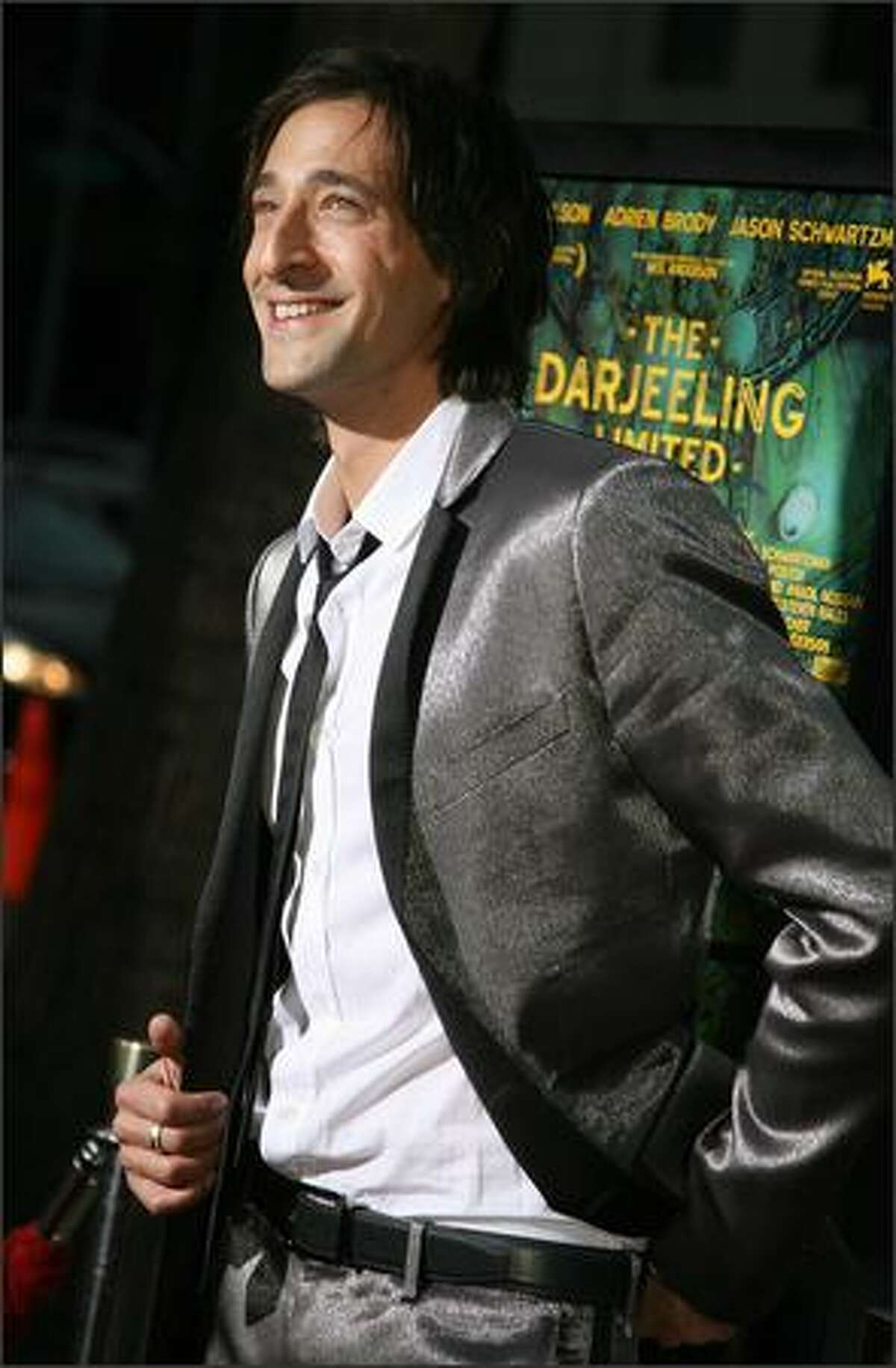 Actor Adrien Brody arrives at the premiere of The Darjeeling Limited in Beverly Hills, California. The film is about three American brothers, who have not spoken to each other in a year. They set off on a train voyage across India with a plan to find themselves and bond with each other.