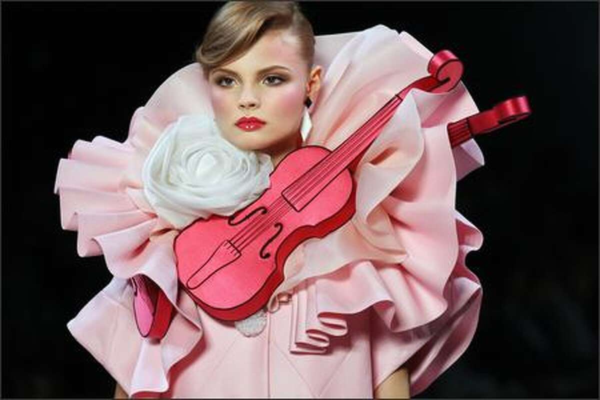 A model presents a creation by Dutch designers Viktor & Rolf during the Spring/Summer 2008 ready-to-wear collection show in Paris.