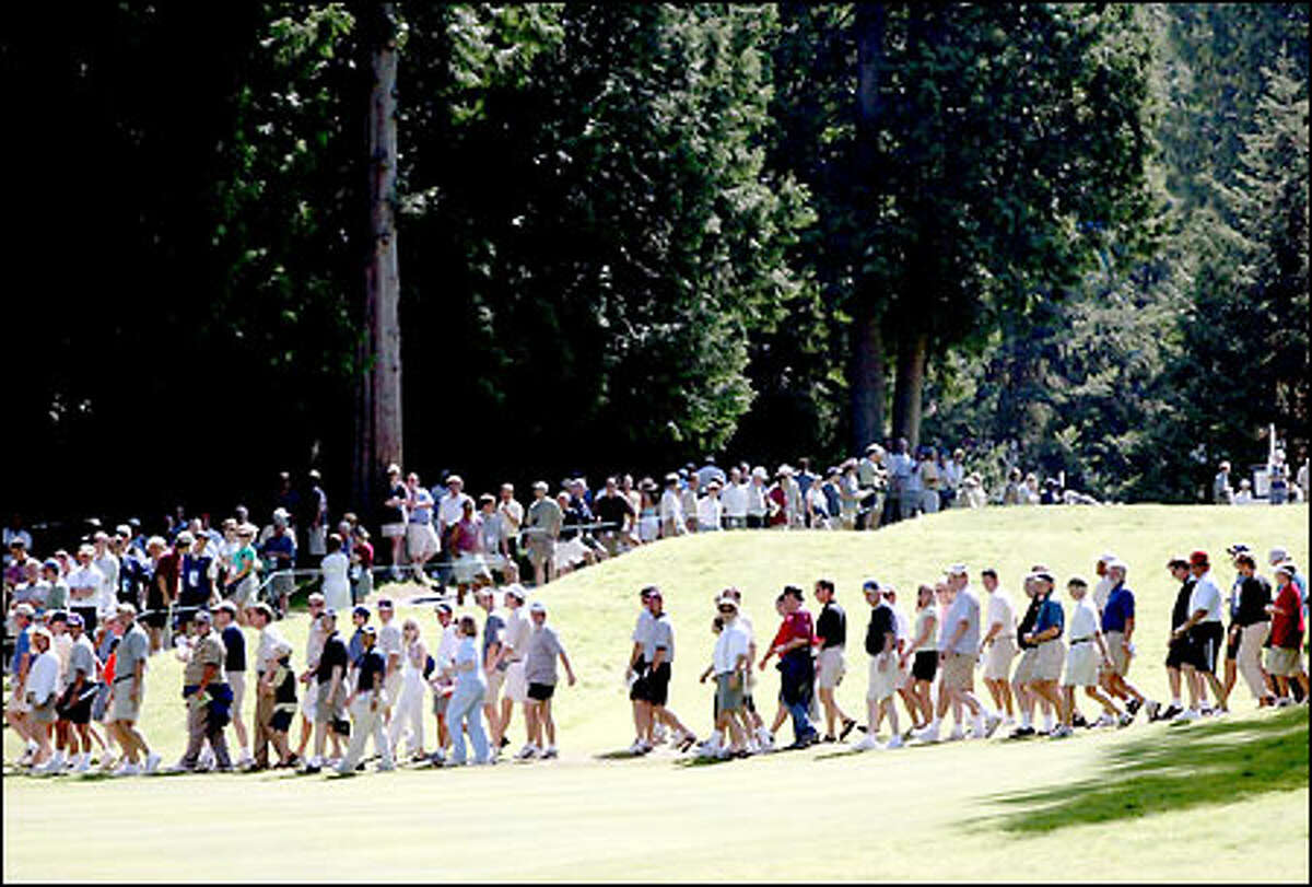 Crowds at Sahalee follow Tiger Woods.