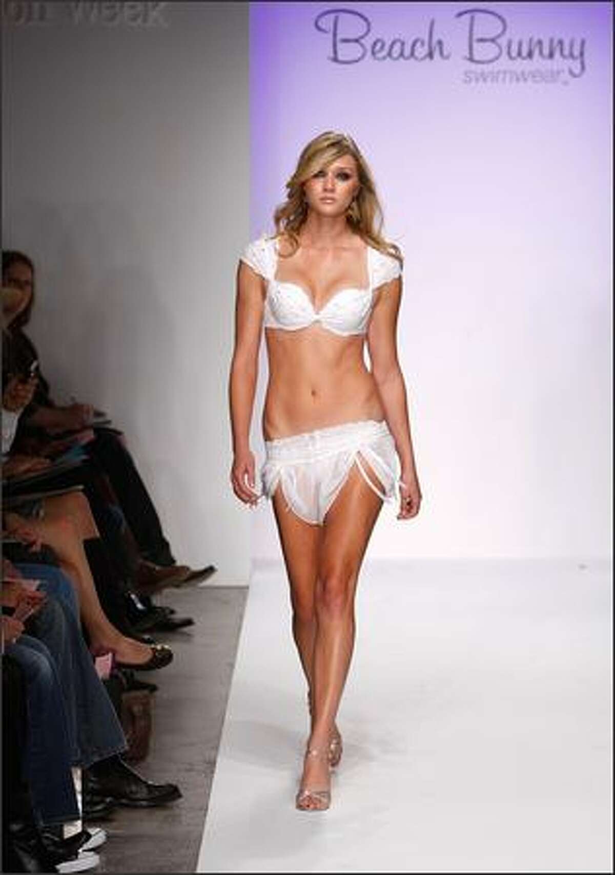 A model walks the runway at the Beach Bunny Swimwear Spring 2008 fashion show during Mercedes Benz Fashion Week held at Smashbox Studios in Culver City, Calif.