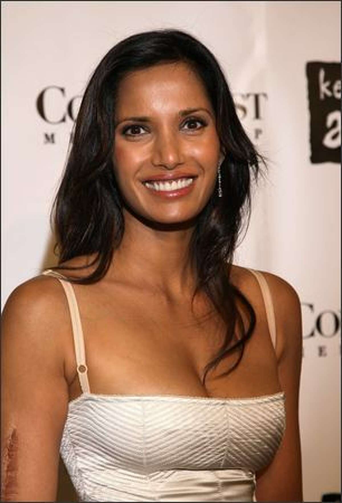 TV personality Padma Lakshmi arrives at the 4th Annual Black Ball concert for Keep a Child Alive (KCA) presented by the Conde Nast Media Group at Hammerstein Ballroom in New York City.