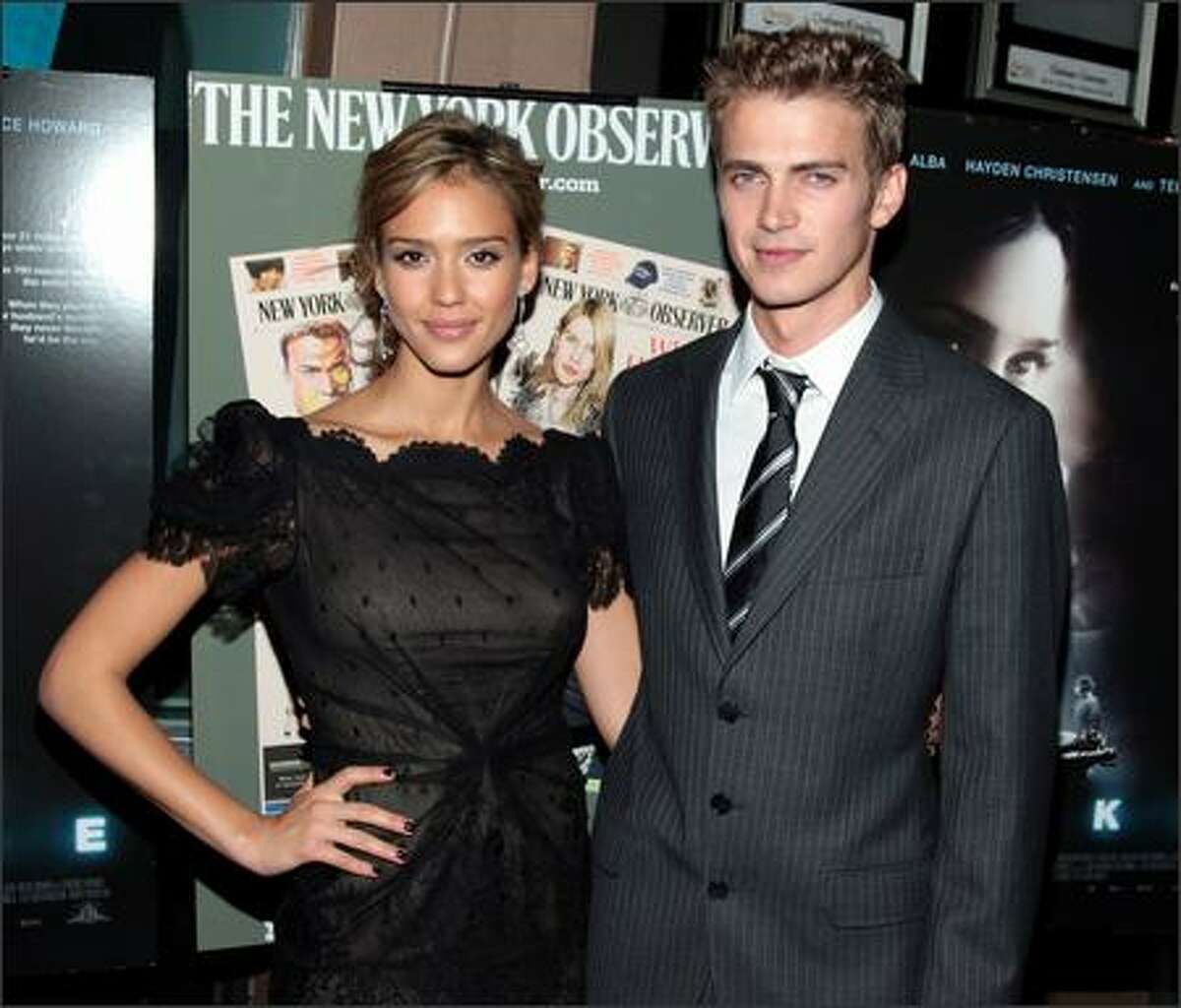 Actress Jessica Alba and actor Hayden Christensen attend the New York premiere of "Awake" presented by The New York Observer at the Chelsea West Cinema on November 14, 2007 in New York City.