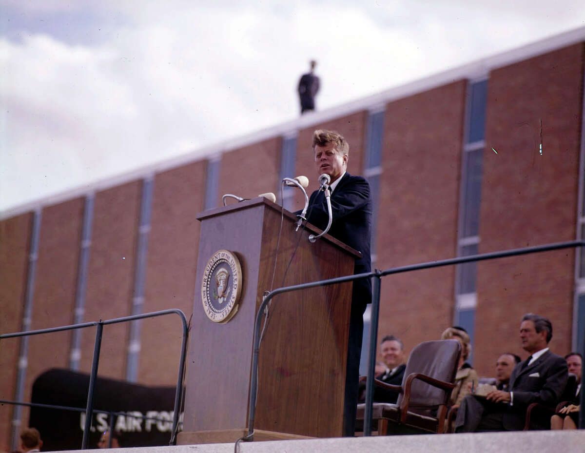The day before he was assassinated in 1963, President John F. Kennedy used a lectern at Brooks AFB that had been specially built for the occasion.