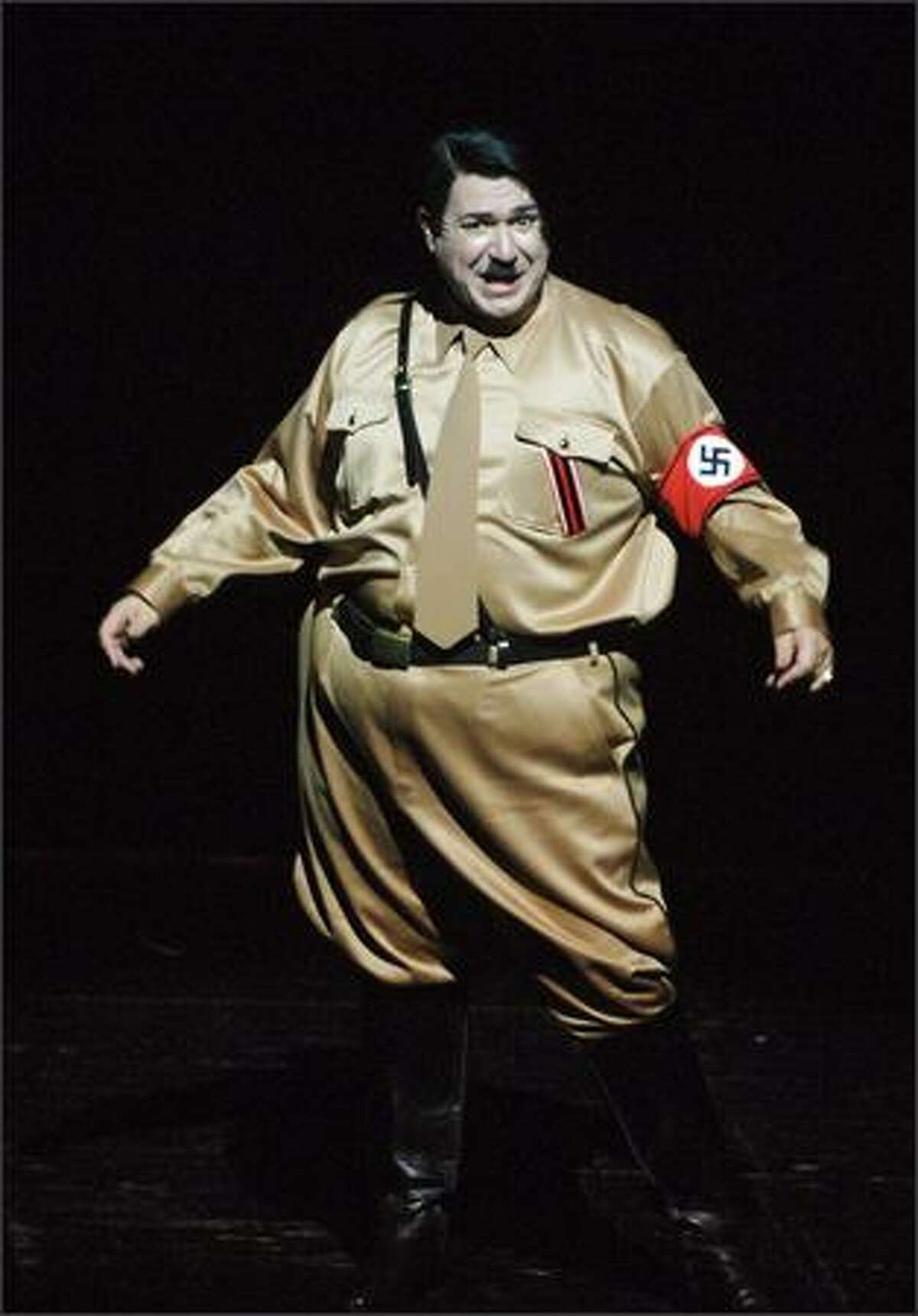 They said it couldn't be done, but they wuz wrong. A clownish Adolph Hitler (played by Itzik Cohen) hams it up in a production of "The Producers" that has been playing to packed houses at the Kameri Theatre in Tel Aviv, Israel. And this Adolph even speaks, believe it or not, Hebrew!