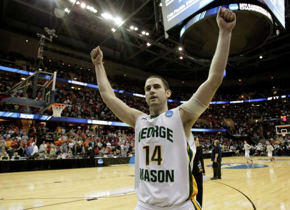 George Mason's Luke Hancock walks off the court after a 61-57 win over Villanova in an East regional NCAA college basketball tournament second round game Friday, March 18, 2011, in Cleveland. Hancock led George Mason with 18 points. (AP Photo/Amy Sancetta)