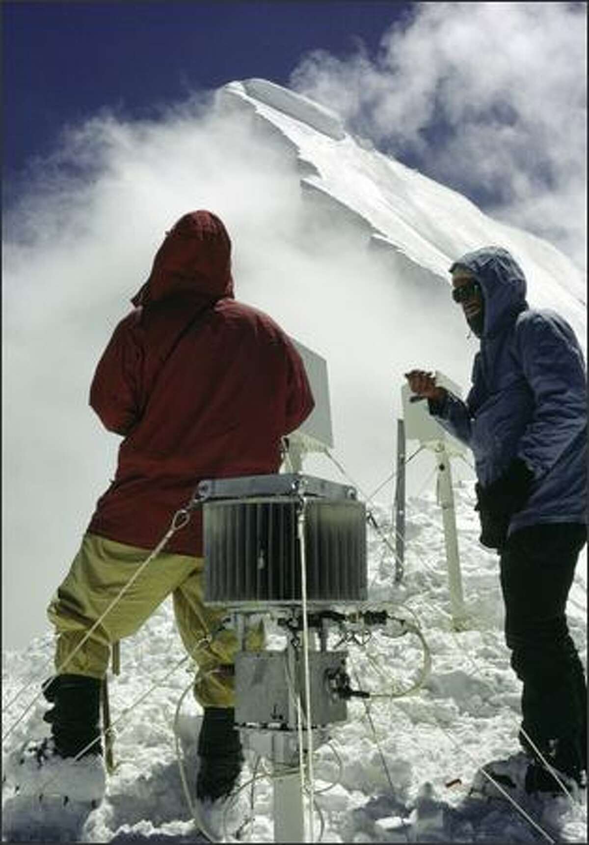 After numerous searches were unable to locate the lost device on Nanda Devi, Robert Schaller climbed in the Himalayas again to install a similar device on the neighboring peak of Nanda Kot. The device, like the lost one, contains plutonium fuel cells to power its transceiver.