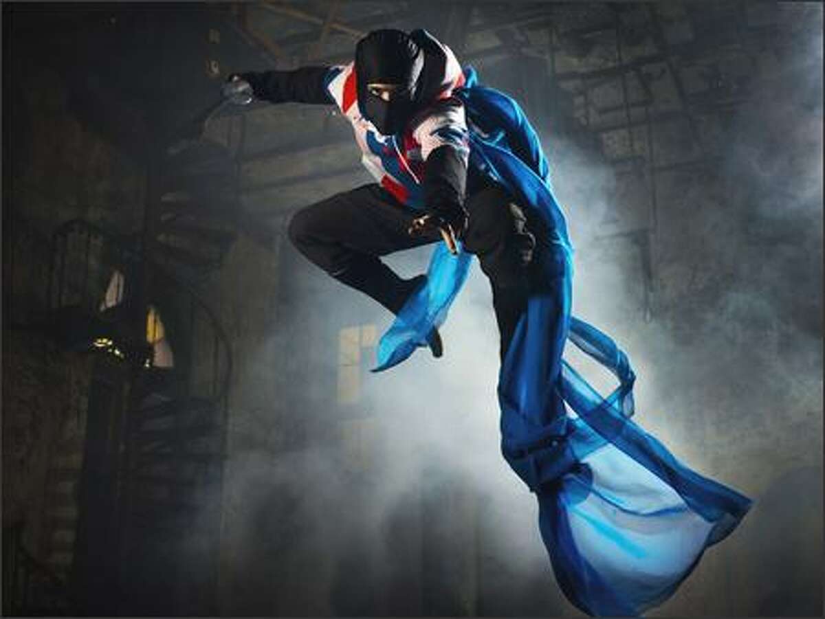 A flying ninja photographed by Chase Jarvis. Jarvis sells his stock images to clients that include Nike, REI and Microsoft.