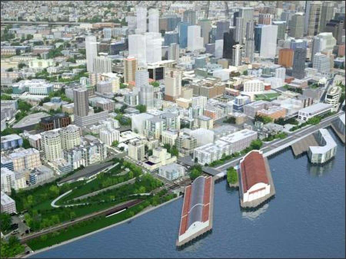 Image from CityScape 2010 - a new virtual reality depiction of downtown Seattle, including buildings planned to rise over the next few years. The project is a collaboration of UrbanCondomimiums.com, Seattle architecture firm Weber + Thompson and Parsons Brinckerhoff. It will be featured at this weekend's Greater Seattle Condo Expo and on UrbanCondominiums.com.