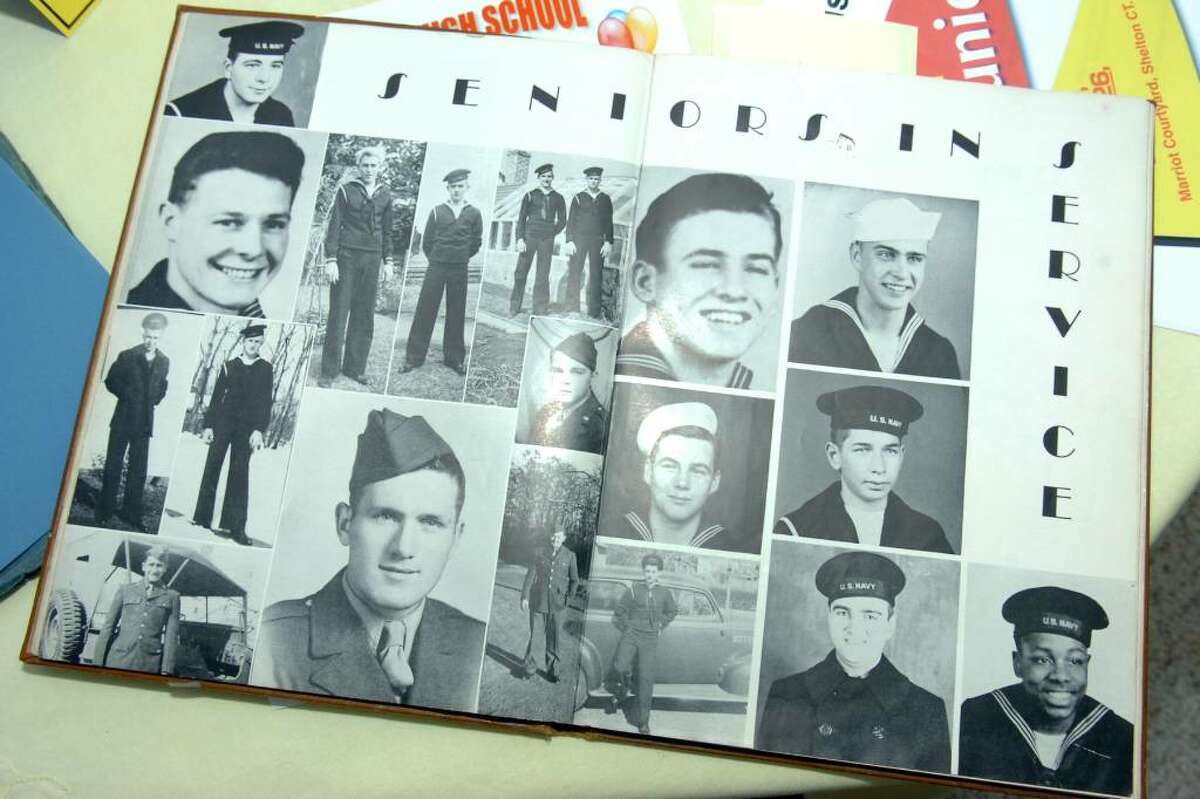 A page in the 1944 Stratford High School yearbook shows seniors who enlisted in the military before their graduation.