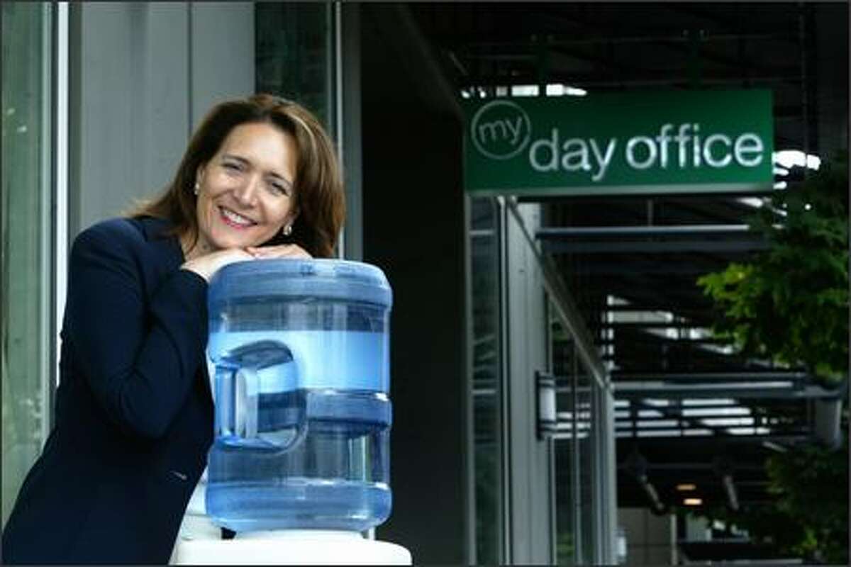 Water cooler conversation is one of the social perks Shauna Brennan hopes to provide for entrepreneurs with My Day Office, which offers temporary space and services.