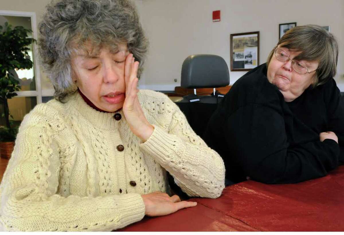 Army veterans Paula Hebert, left, and Linda E. Geser, both her served at Fort McClellan in Alabama, talk about their health problems on Friday, March 11, 2011, at John F. Kennedy Towers in Troy, N.Y. (Cindy Schultz / Times Union)