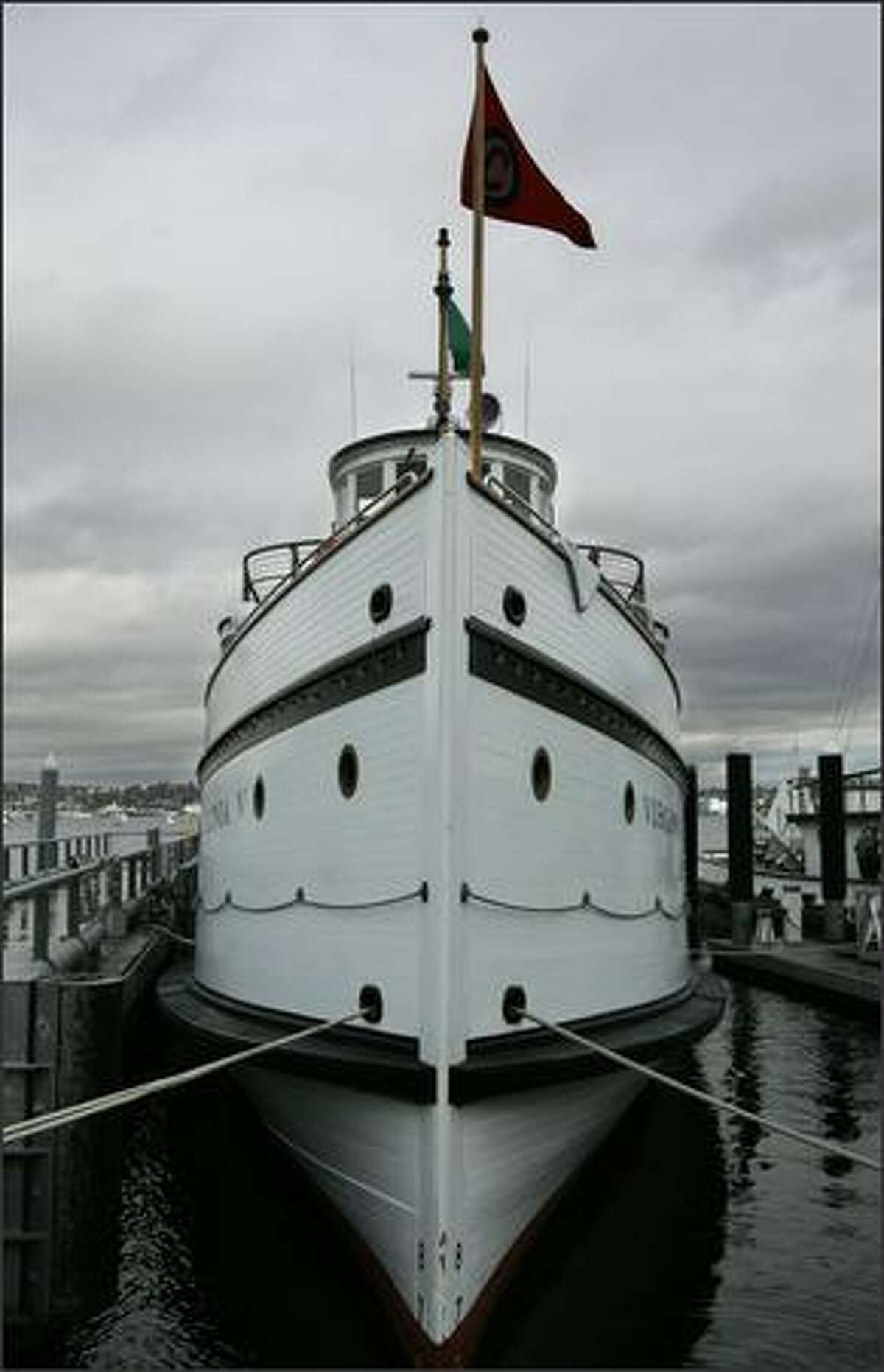The passenger freighter Virginia V, built in 1922, sits docked at the Classic Workboat Show.