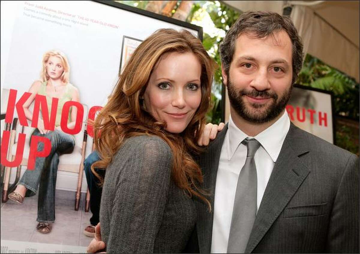 Director/producer Judd Apatow and wife, actress Leslie Mann, arrive at the eighth annual American Film Institute Awards luncheon held at the Four Seasons Hotel in Beverly Hills, Calif.