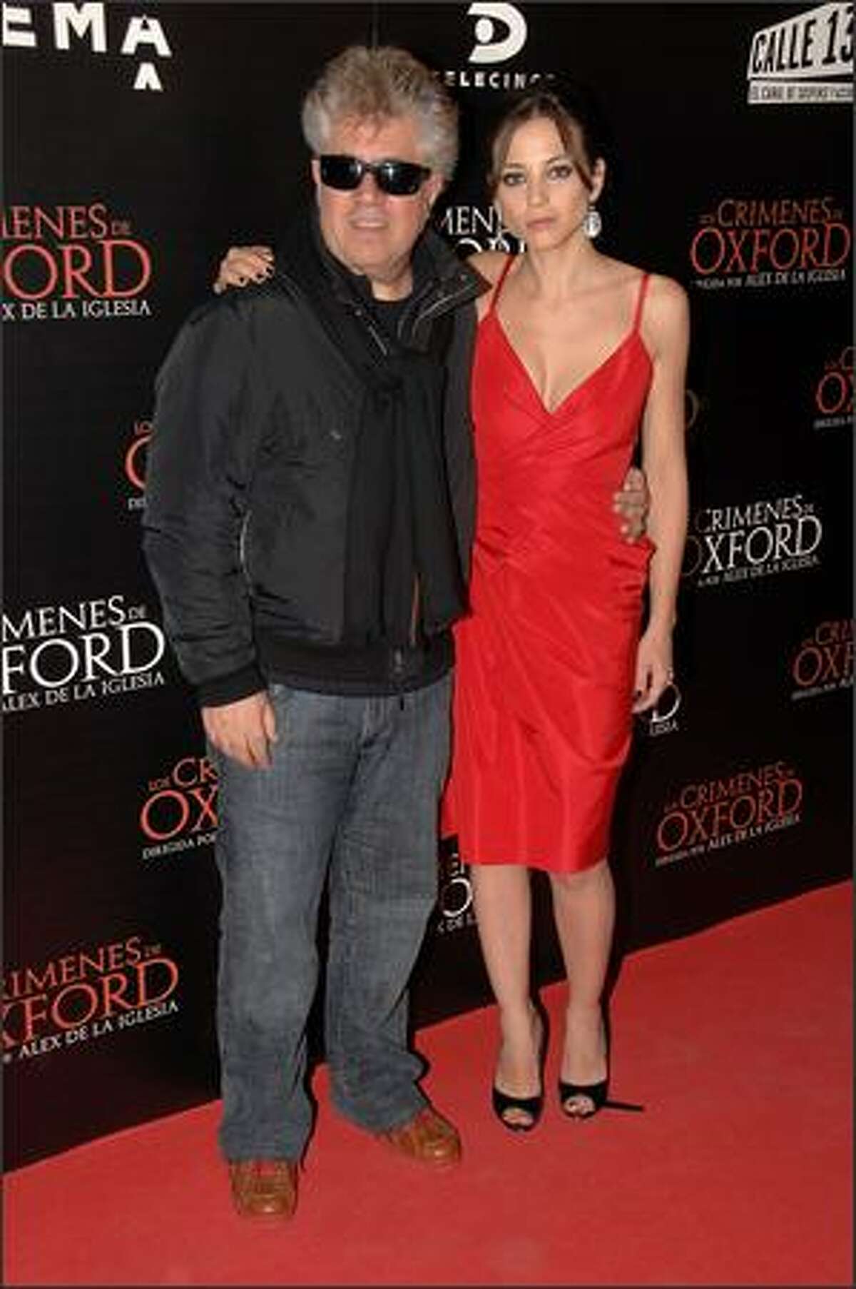 Director Pedro Almodovar and Spanish actress Leonor Watling attend the premiere of "The Oxford Murders" on Thursday at the Palacio de la Musica cinema in Madrid, Spain.