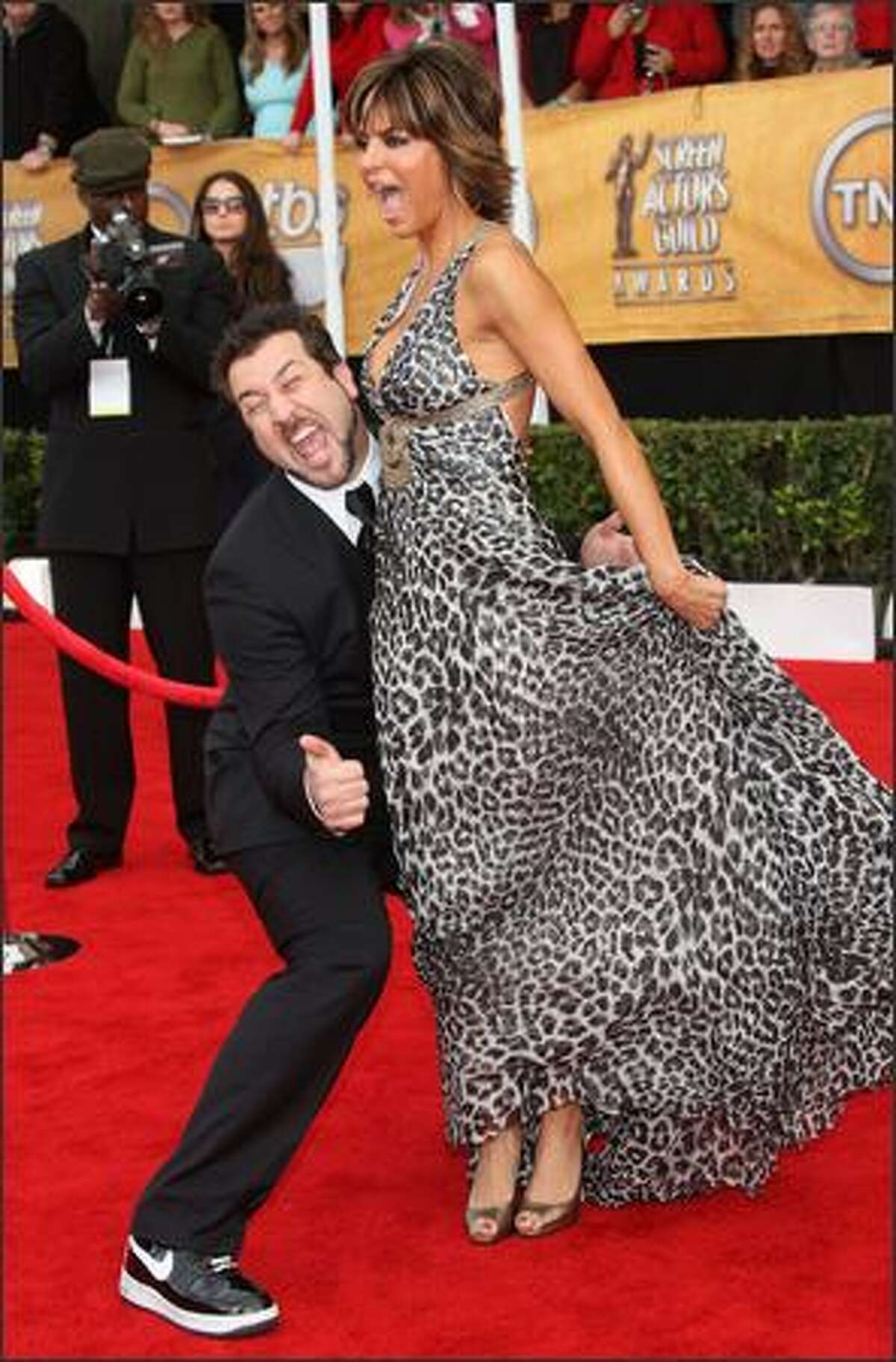 Actor Lisa Rinna and Joey Fatone arrive at the 14th annual Screen Actors Guild awards held at the Shrine Auditorium on January 27, 2008 in Los Angeles, Calif.