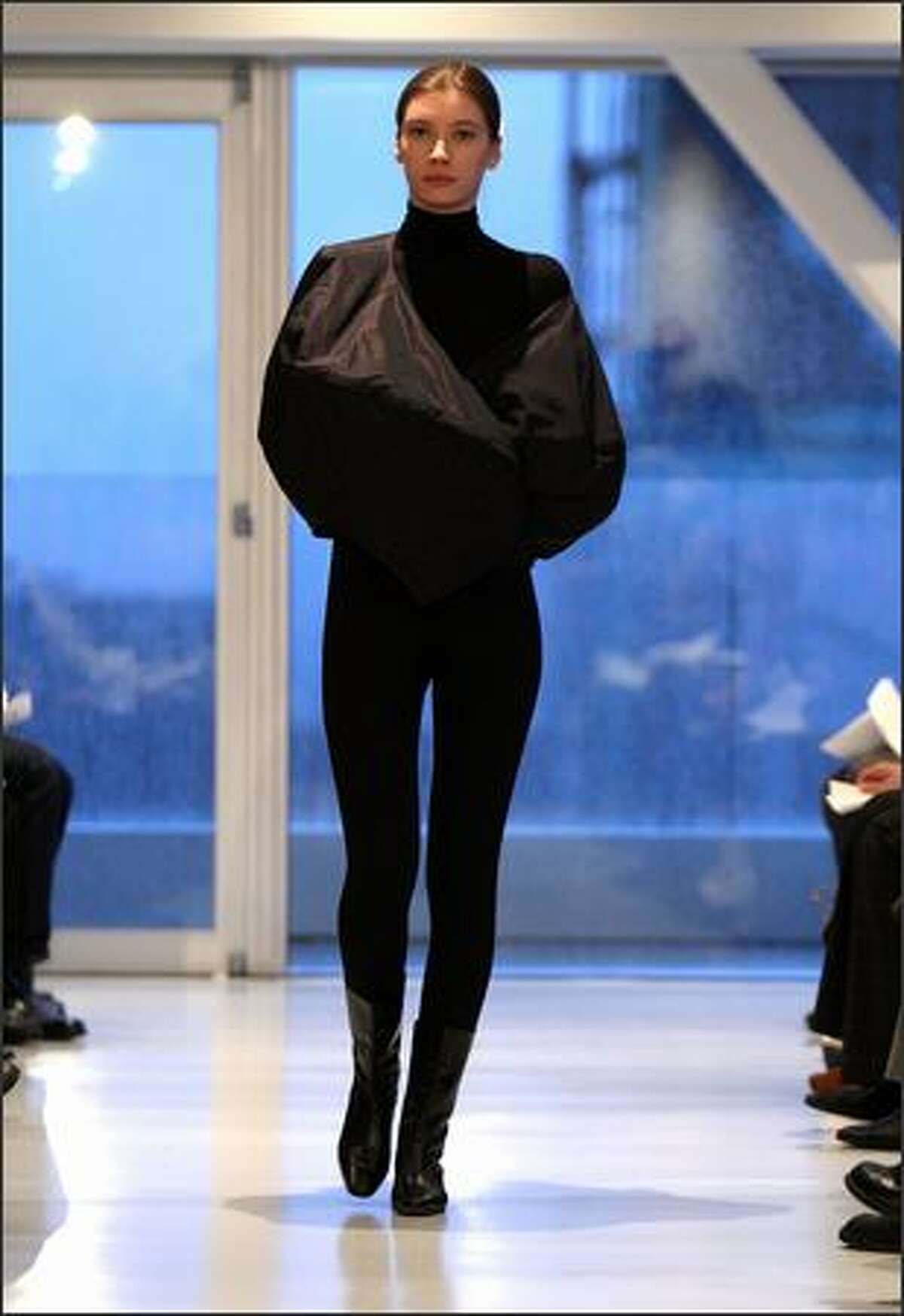 A model displays a creation by Yeohlee.