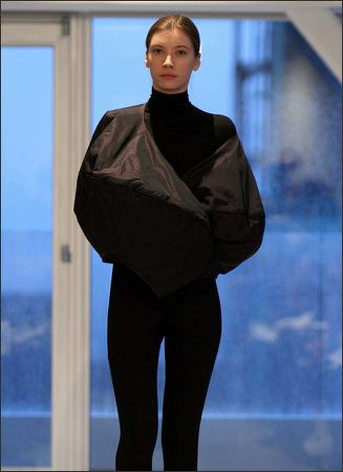 A model displays a creation by Yeohlee.