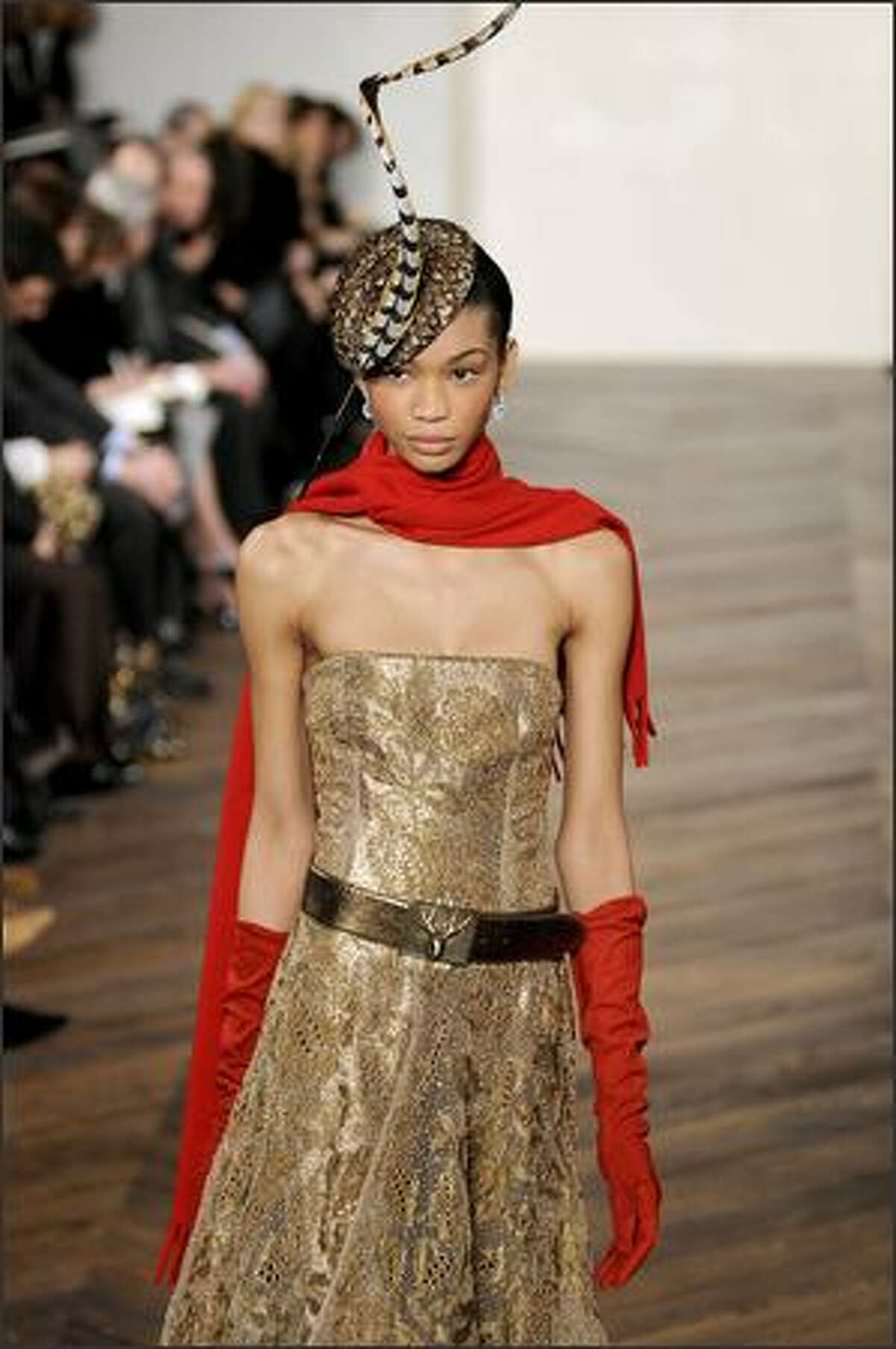 A model walks the runway at the Ralph Lauren Fall 2008 fashion show during Mercedes-Benz Fashion Week Fall 2008 at Skylight Studios in New York City.