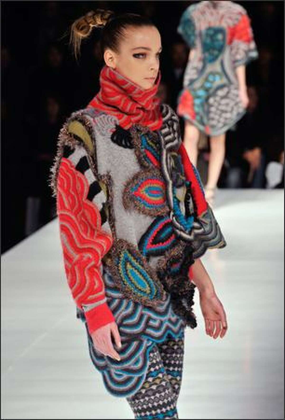 A model presents a creation by Italian designer Antonio Marras for Kenzo during the autumn/winter 2008-2009 ready-to-wear collection show in Paris.