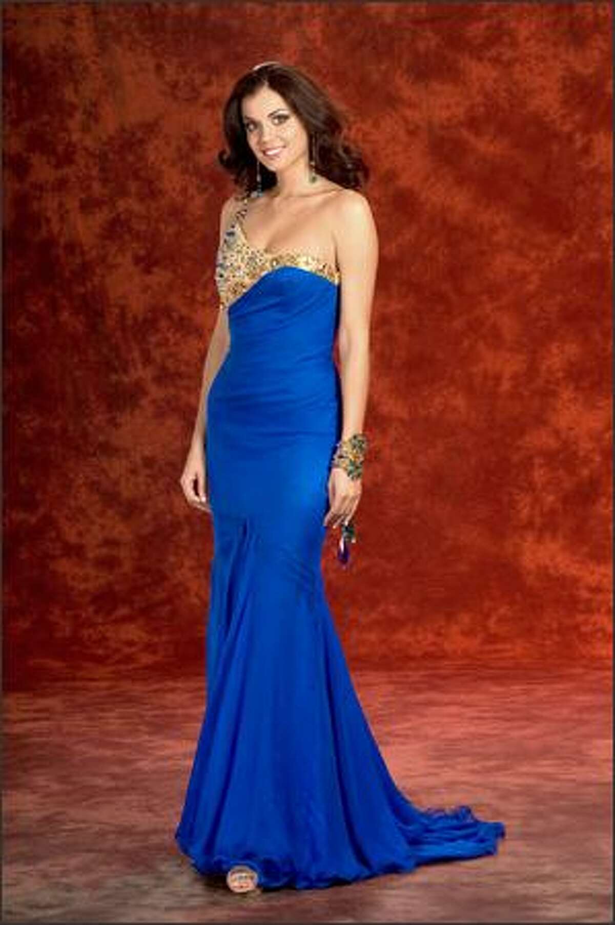 Michelle Marie Font, Miss Washington USA 2008, poses in her evening gown during registrations and fittings for the Miss USA competition in Las Vegas on March 27. She will compete for the title of Miss USA 2008 during the NBC broadcast Friday night.