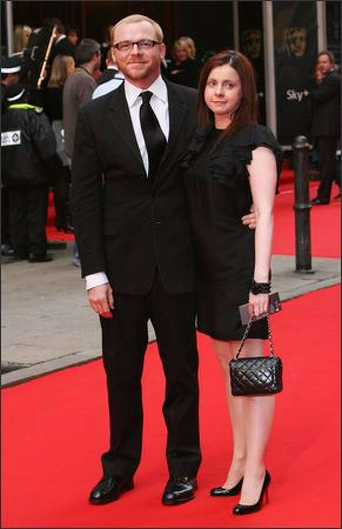 Simon Pegg and his wife Maureen McCann arrive for the British Academy Television Awards 2008 at The Palladium on April 20, 2008 in London, England.