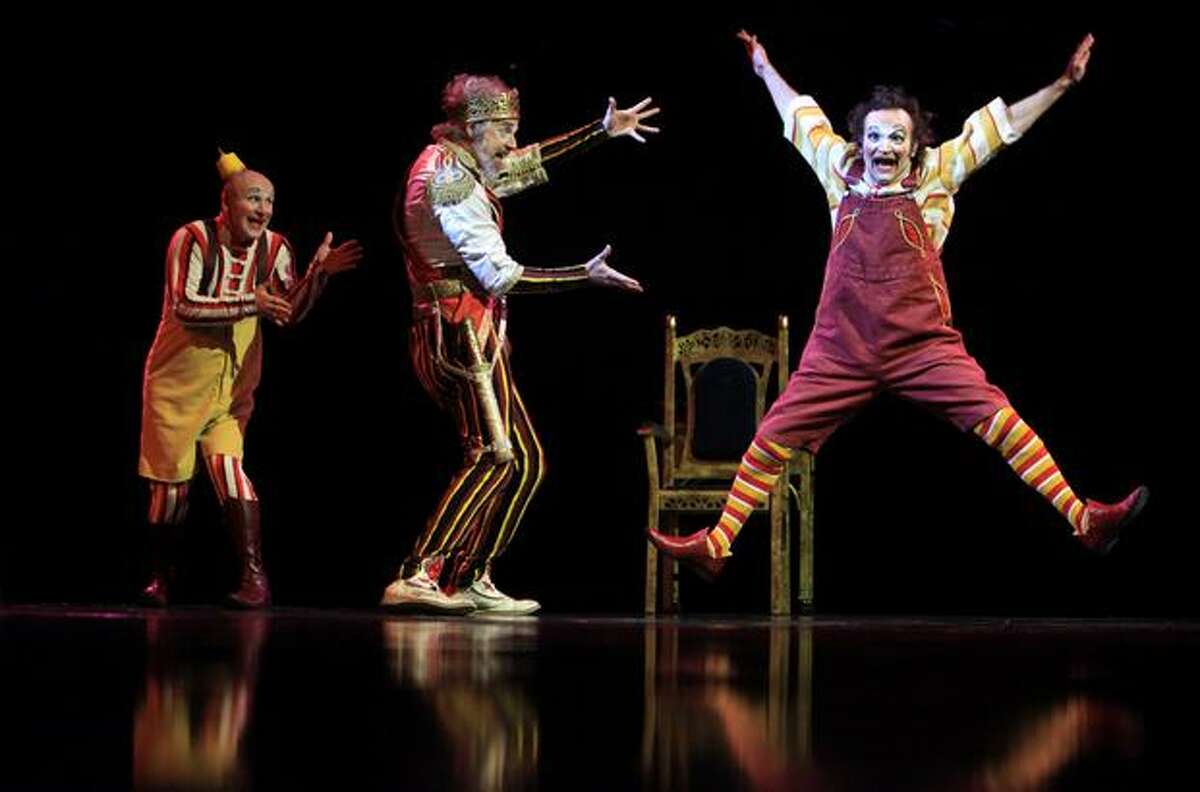 Clowns entertain between acts during a performance of Cirque du Soleil's KOOZA.