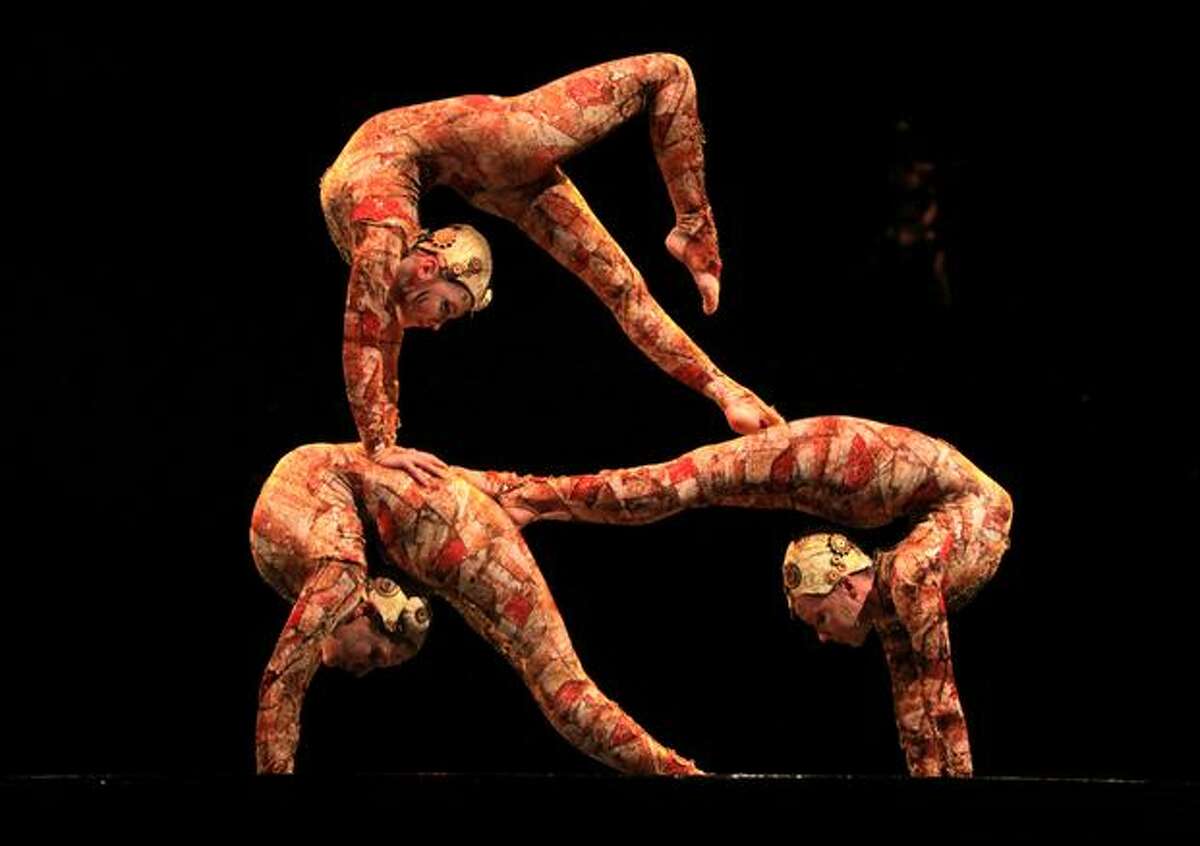 Contortionists Julie Bergez, Natasha Patterson and Dasha Sovik perform during Cirque du Soleil's KOOZA.