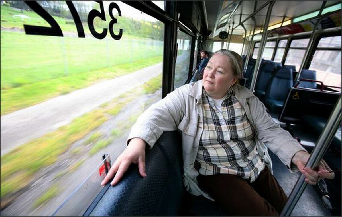 Maggieh Rathbun takes the bus from her home off Delridge to to do her grocery shopping at the PCC in West Seattle.
