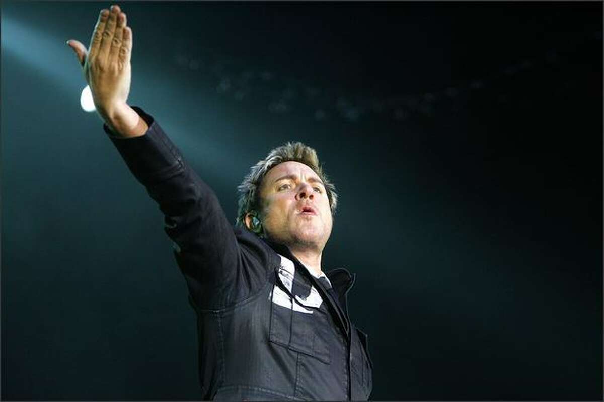 Simon Le Bon lead singer for Duran Duran performs at the WaMu Theater in Seattle.