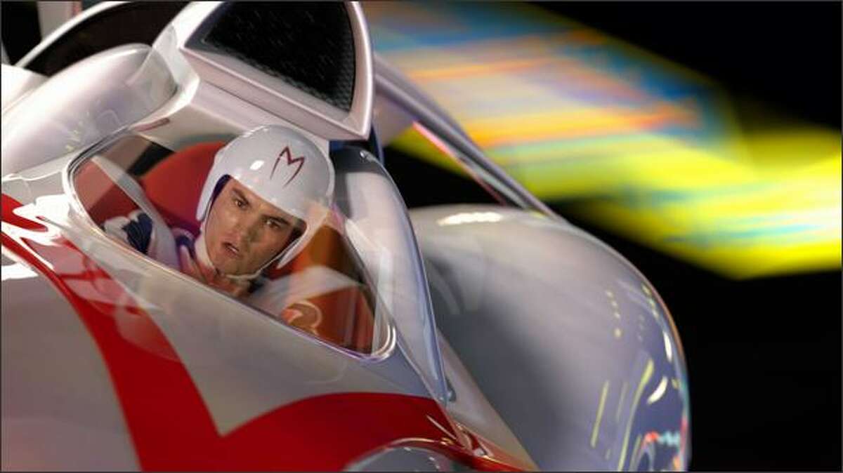 Emile Hirsch as Speed Racer driving in a scene from the action/adventure film "Speed Racer," opening locally on Friday.