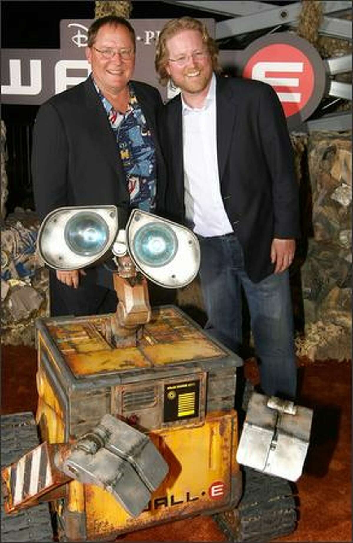 Producer John Lasseter and director Andrew Stanton arrive at the world premiere of Disney-Pixar's film "WALL-E" at the Greek Theater on Saturday in Los Angeles, California.