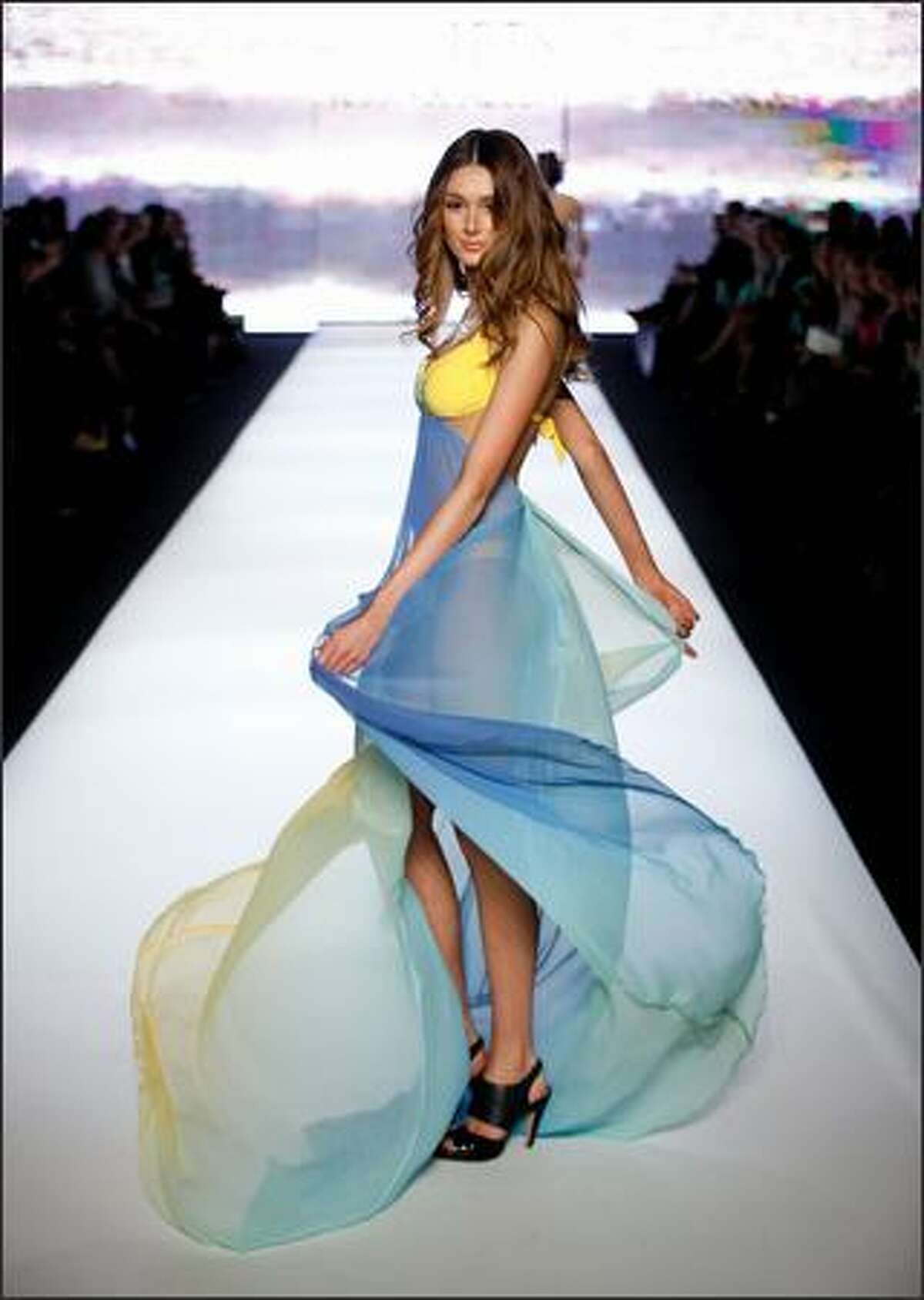 A model showcases Jets By Jessica Allen designs on the catwalk as part of the inaugural Rosemount Sydney Fashion Festival 2008 at Martin Place in Sydney, Australia.