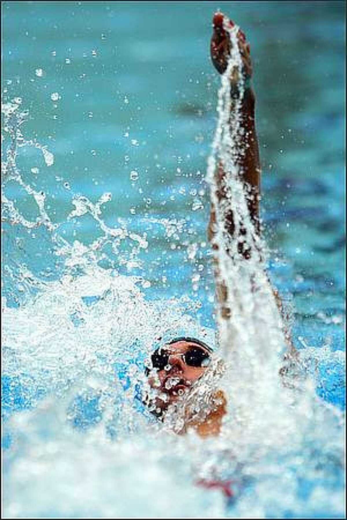 Aaron Peirsol of the United States competes in the Men's 200m Backstroke Semifinal 1 held at the National Aquatics Centre during Day 6 of the Beijing 2008 Olympic Games in Beijing, China. (Photo by Clive Brunskill/Getty Images)