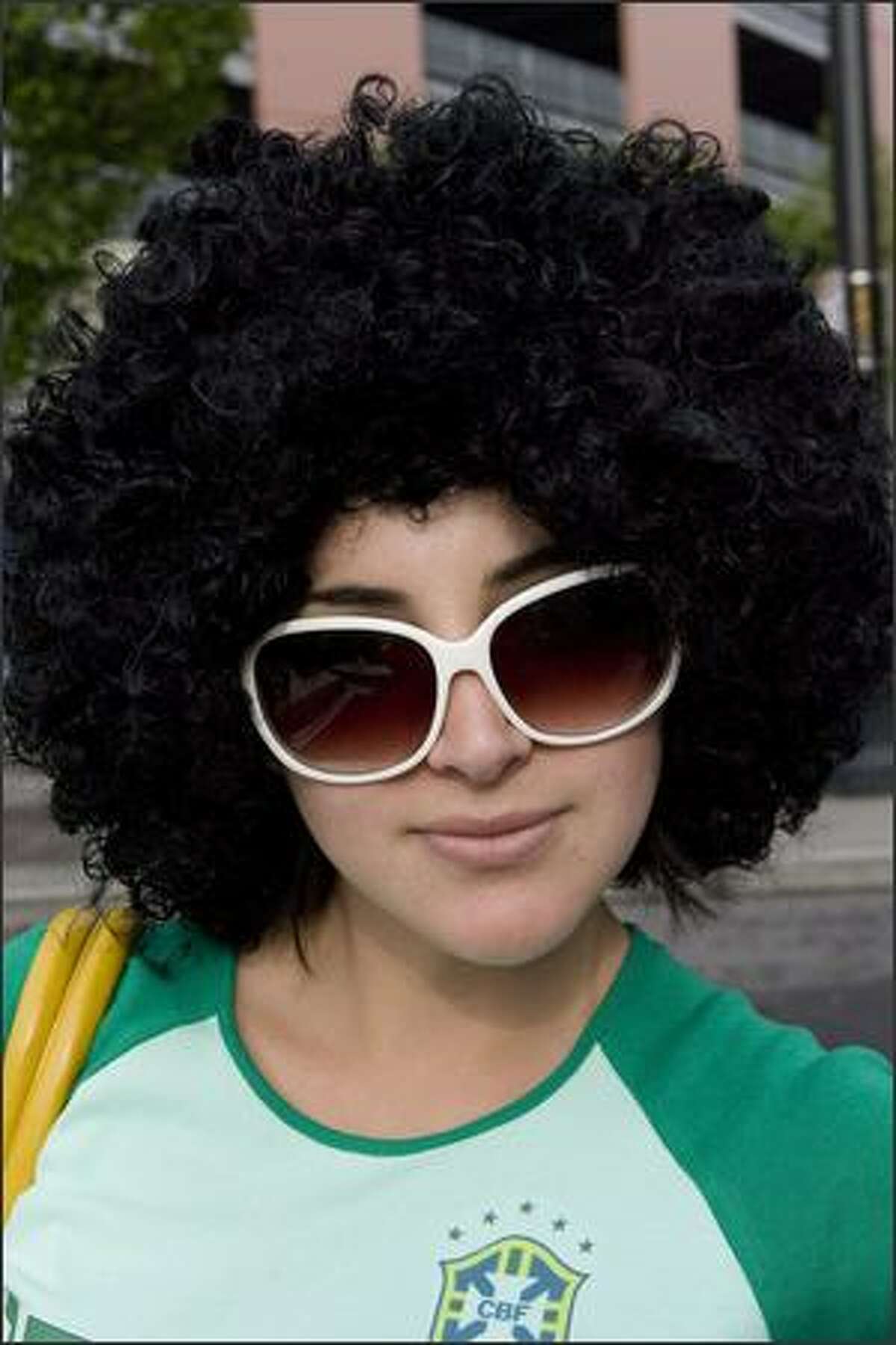 Kava fan Biri Moorehouse, of Silverdale, had her black wig on and was ready to cheer for Brazil.