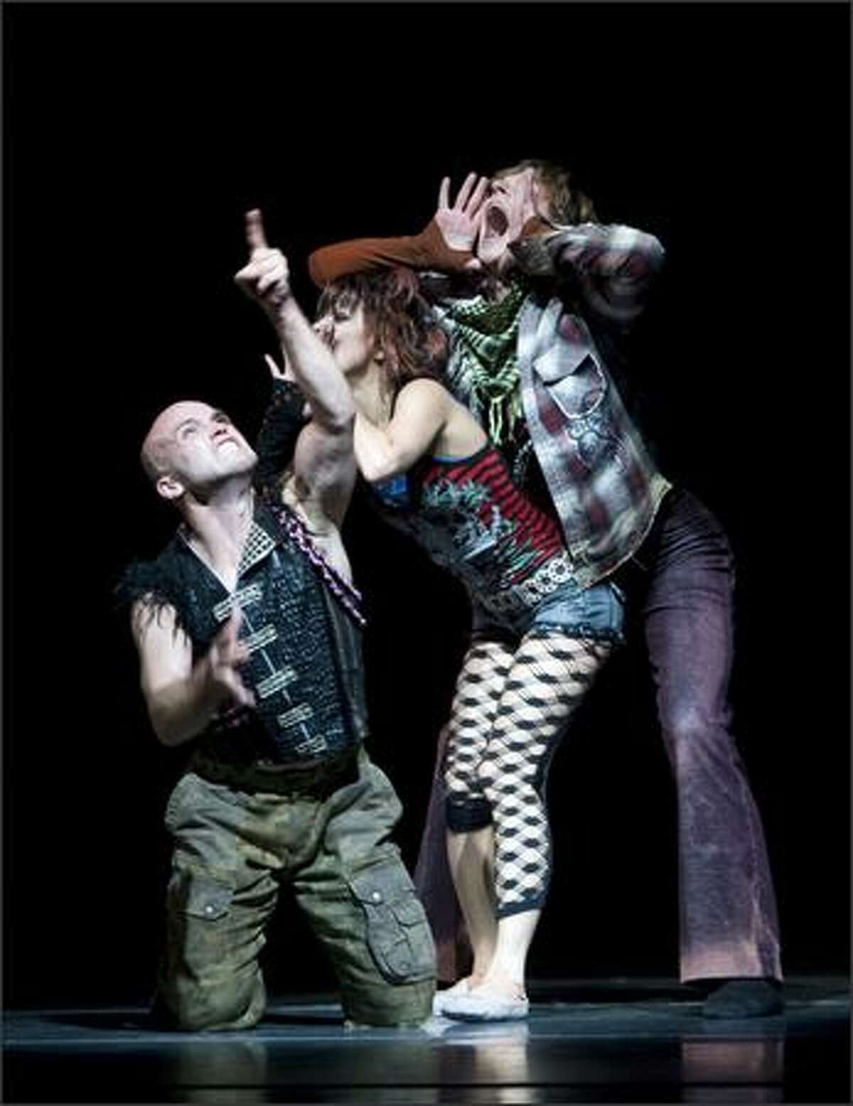 (L-R) Guest artist Charlie Neshyba-Hodges, Pacific Northwest Ballet principal dancers Kaori Nakamura and Olivier Wevers in the world premiere of Twyla Tharp’s Afternoon Ball.