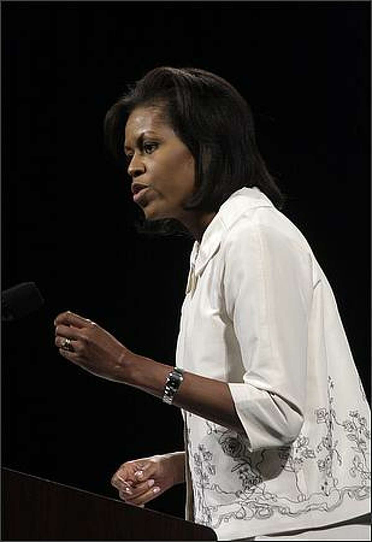 Michelle Obama speaks to supporters.